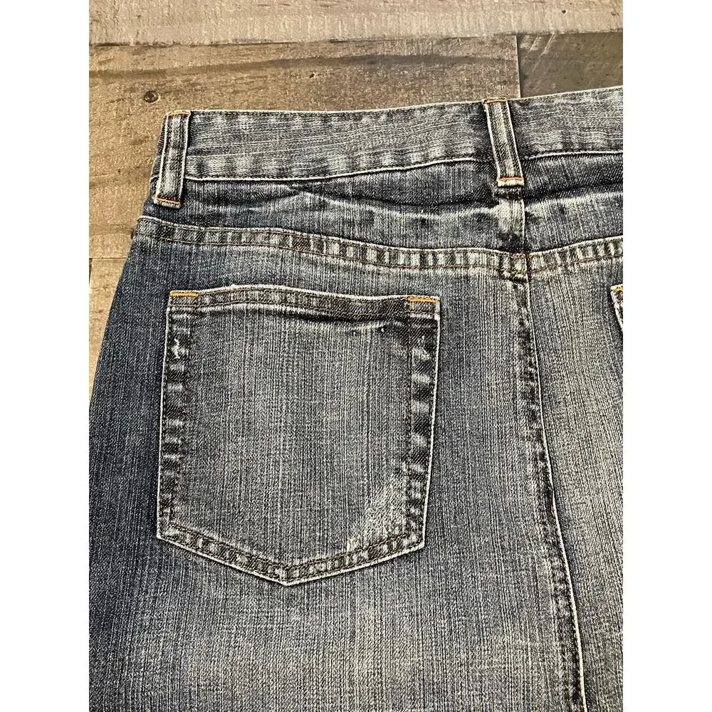 Women’s The Limited Vintage Denim Pencil Skirt Silver Metallic Lace Trim Size 2